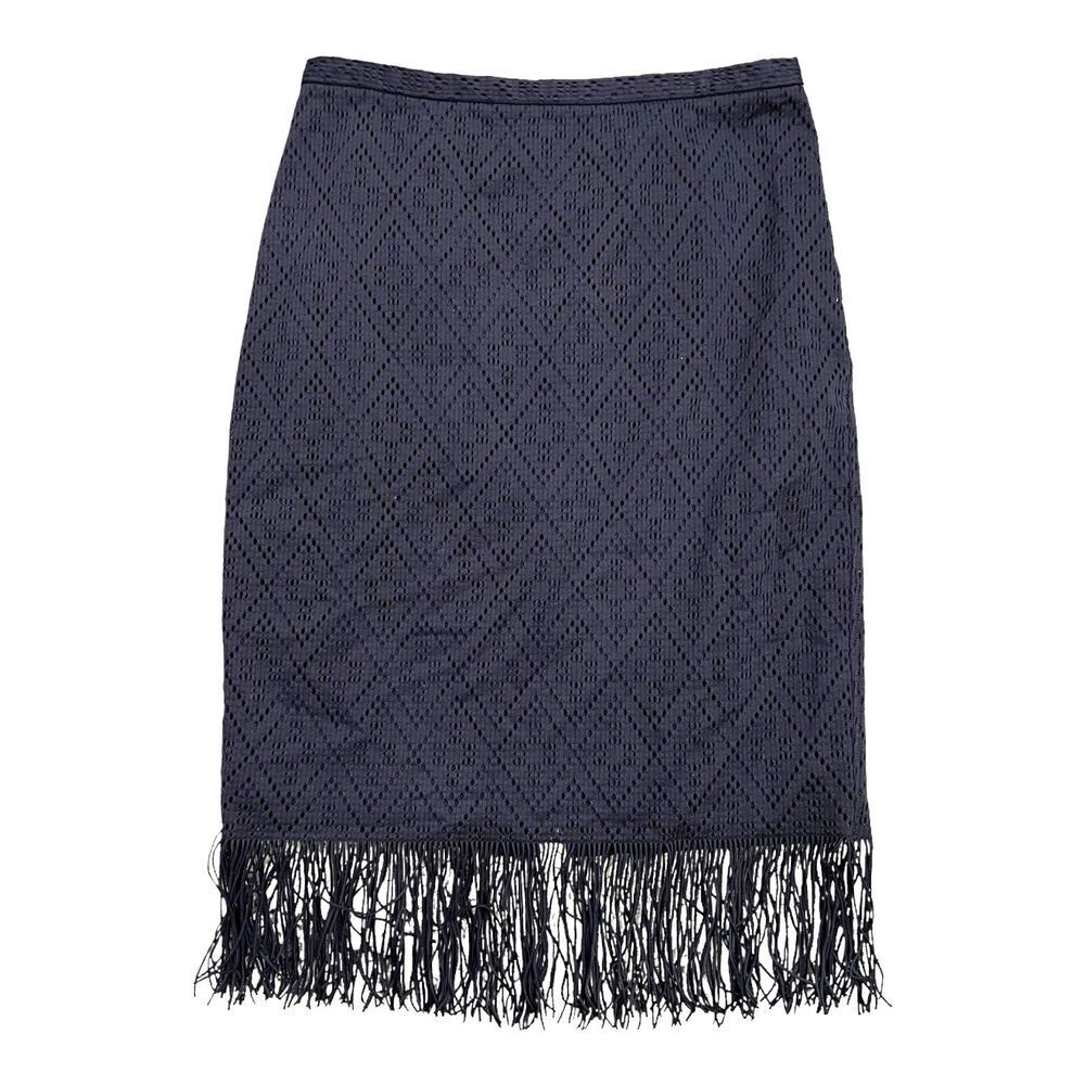 W by Worth Midnight Blue Chevron Eyelet Fringe Hem Skirt 4